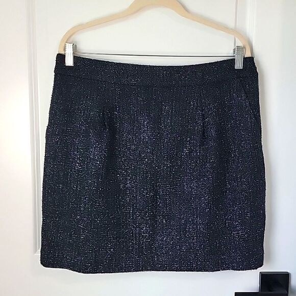 Ann Taylor Black Blue Tweed Metallic Sparkle Skirt - Size 10 - Picture 1 of 12